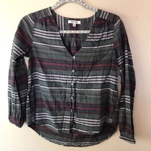 Madewell V Neck Button Down Plaid Top
